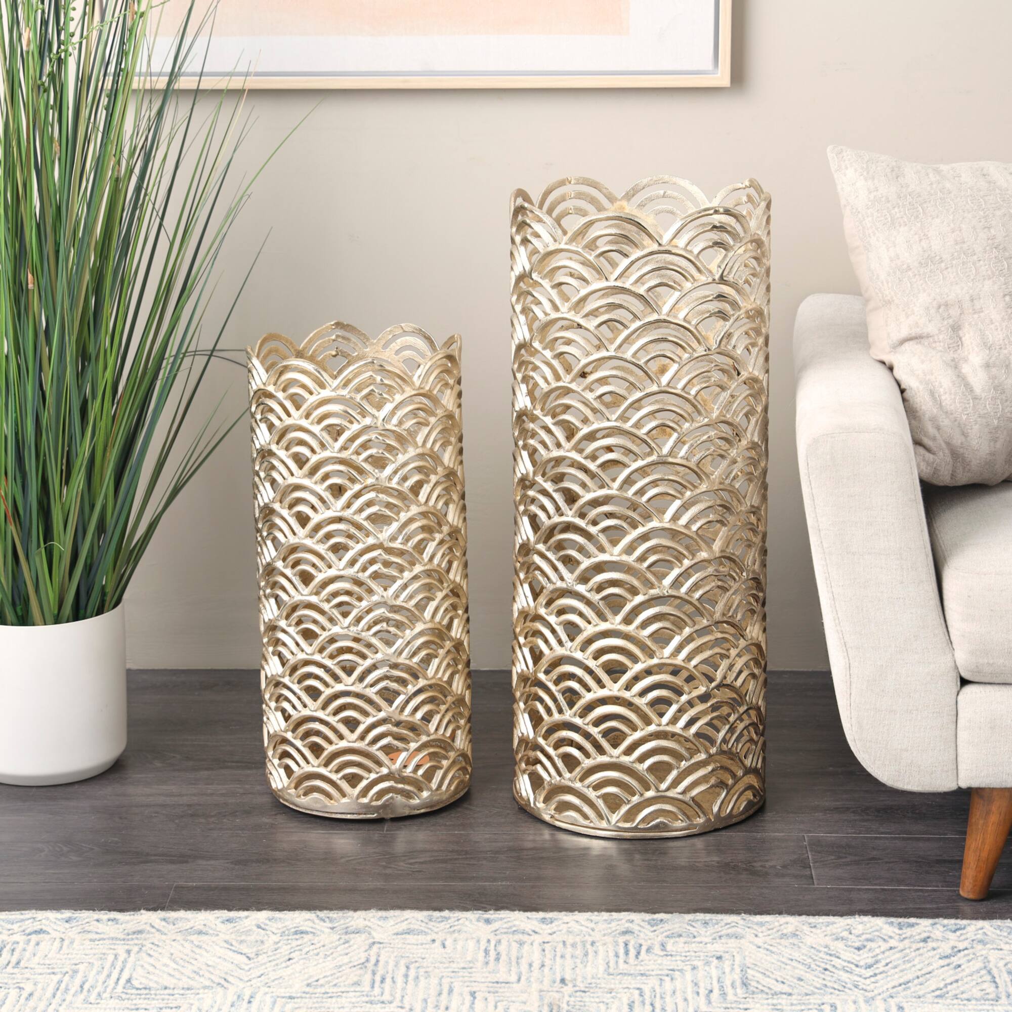 Gold Aluminum Art Deco Arch Vase Set